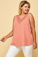 Load image into Gallery viewer, Plus Solid French Terry Slub Sleeveless Tank With Lace Neckline
