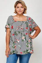 Load image into Gallery viewer, Plus Size Floral Check Printed Rayon Challis Square Neck Fashion Top
