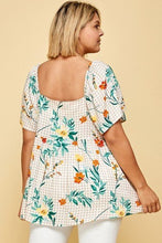 Load image into Gallery viewer, Plus Size Floral Check Printed Rayon Challis Square Neck Fashion Top
