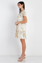 Load image into Gallery viewer, Olive &amp; Taupe Color Paint Print Ruffle Hem Button Up Detail Mini Dress

