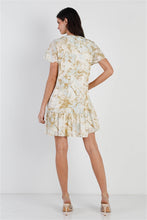 Load image into Gallery viewer, Olive &amp; Taupe Color Paint Print Ruffle Hem Button Up Detail Mini Dress
