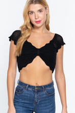 Load image into Gallery viewer, Short Sleeve V-neck Front Knot Detail Sweater Knit Crop Top
