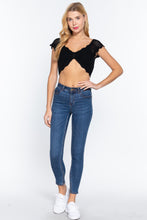 Load image into Gallery viewer, Short Sleeve V-neck Front Knot Detail Sweater Knit Crop Top

