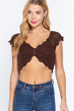 Load image into Gallery viewer, Short Sleeve V-neck Front Knot Detail Sweater Knit Crop Top
