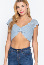 Load image into Gallery viewer, Short Sleeve V-neck Front Knot Detail Sweater Knit Crop Top

