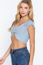 Load image into Gallery viewer, Short Sleeve V-neck Front Knot Detail Sweater Knit Crop Top

