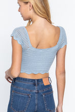 Load image into Gallery viewer, Short Sleeve V-neck Front Knot Detail Sweater Knit Crop Top
