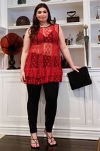 Load image into Gallery viewer, Plus  Lace Sheer Ruffle Hem Sleeveless Maxi Top
