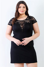 Load image into Gallery viewer, Plus Lace Details Short Sleeve Mini Dress
