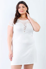 Load image into Gallery viewer, Plus Lace Details Short Sleeve Mini Dress
