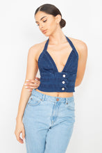 Load image into Gallery viewer, Denim Halter Neck Seamed Crop Top
