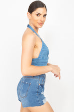 Load image into Gallery viewer, Denim Halter Neck Seamed Crop Top
