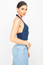 Load image into Gallery viewer, Denim Halter Neck Seamed Crop Top
