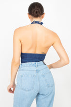 Load image into Gallery viewer, Denim Halter Neck Seamed Crop Top
