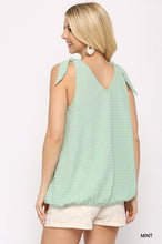 Load image into Gallery viewer, Solid Textured And Sleeveless Surplice Top With Shoulder Tie
