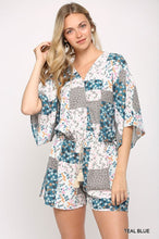 Load image into Gallery viewer, Patchwork Printed Surplice Romper With Waist Tassel Tie And Bottom Lining
