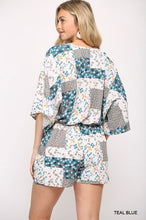 Load image into Gallery viewer, Patchwork Printed Surplice Romper With Waist Tassel Tie And Bottom Lining
