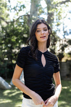 Load image into Gallery viewer, Mesh Ruched Cut-out Detail Short Sleeve Top
