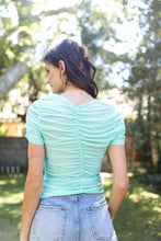 Load image into Gallery viewer, Mesh Ruched Cut-out Detail Short Sleeve Top
