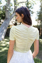 Load image into Gallery viewer, Mesh Ruched Cut-out Detail Short Sleeve Top

