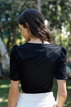 Load image into Gallery viewer, Mesh Button Up Self-tie Detail Ruched Short Sleeve Crop Top
