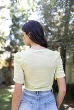 Load image into Gallery viewer, Mesh Button Up Self-tie Detail Ruched Short Sleeve Crop Top
