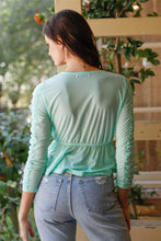 Load image into Gallery viewer, Mesh Wrap V-neck Flare Hem Ruched Long Sleeve Top
