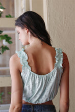 Load image into Gallery viewer, Embroidered Ruffle Trim Strap Sleeveless Crop Top

