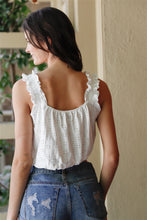 Load image into Gallery viewer, Embroidered Ruffle Trim Strap Sleeveless Crop Top
