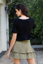 Load image into Gallery viewer, Embroidered Flare Trim Self-tie Detail Collared Crop Top

