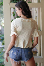 Load image into Gallery viewer, Embroidered Flare Trim Self-tie Detail Collared Crop Top
