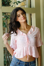 Load image into Gallery viewer, Embroidered Flare Trim Self-tie Detail Collared Crop Top

