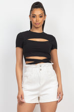 Load image into Gallery viewer, Self-tie Ribbon Front Cutout Crop Top
