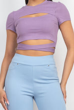 Load image into Gallery viewer, Self-tie Ribbon Front Cutout Crop Top
