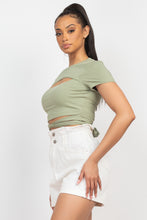 Load image into Gallery viewer, Self-tie Ribbon Front Cutout Crop Top
