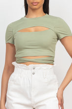 Load image into Gallery viewer, Self-tie Ribbon Front Cutout Crop Top
