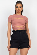 Load image into Gallery viewer, Self-tie Ribbon Front Cutout Crop Top
