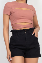 Load image into Gallery viewer, Self-tie Ribbon Front Cutout Crop Top
