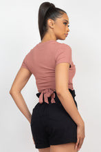 Load image into Gallery viewer, Self-tie Ribbon Front Cutout Crop Top
