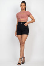 Load image into Gallery viewer, Self-tie Ribbon Front Cutout Crop Top
