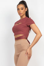 Load image into Gallery viewer, Self-tie Ribbon Front Cutout Crop Top
