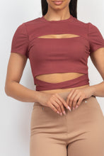 Load image into Gallery viewer, Self-tie Ribbon Front Cutout Crop Top
