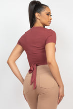 Load image into Gallery viewer, Self-tie Ribbon Front Cutout Crop Top
