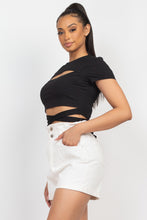 Load image into Gallery viewer, Self-tie Ribbon Front Cutout Crop Top
