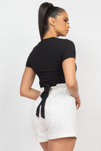 Load image into Gallery viewer, Self-tie Ribbon Front Cutout Crop Top
