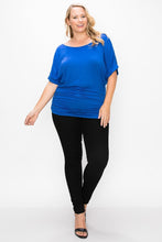 Load image into Gallery viewer, Short Sleeve Top Featuring A Round Neck And Ruched Sides
