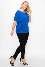 Load image into Gallery viewer, Short Sleeve Top Featuring A Round Neck And Ruched Sides
