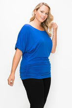 Load image into Gallery viewer, Short Sleeve Top Featuring A Round Neck And Ruched Sides
