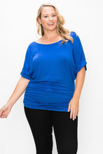 Load image into Gallery viewer, Short Sleeve Top Featuring A Round Neck And Ruched Sides
