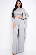 Load image into Gallery viewer, Solid Heavy Rayon Spandex Tube Top, Long Sleeve Cape Top And Wide Leg Pants 3 Piece Set
